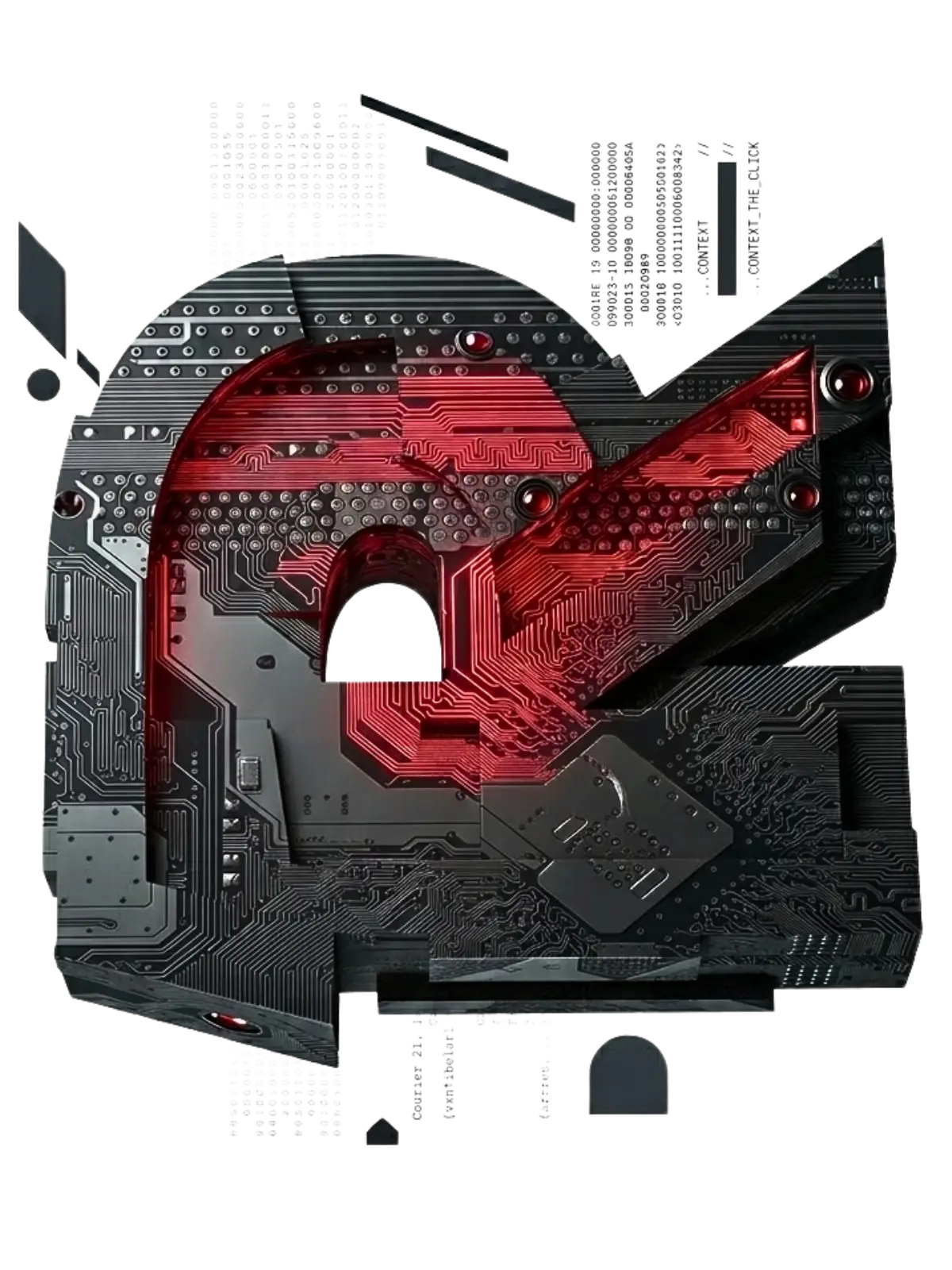 Industrial 3D steel letter R with vibrant Rhubarb red graffiti spray paint, representing the bold brand identity of Rhubarb Media.